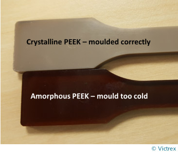 Examples PEEK injection moulded correctly versus too cold. Victrex ©