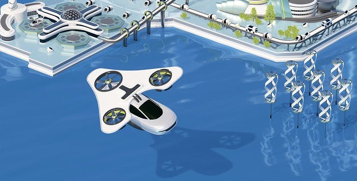 Flying futurist taxi 